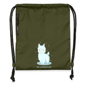 No Problama – Funny Llama Design - Gymsac made from recycled material - military green - Front