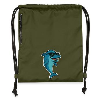 Delfin mit Sonnebrille - Turnbeutel aus Recycling-Material - military Green - Vorne