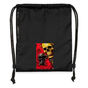 Crânes avec des roses - Sac à cordon en polyester recyclé - noir - Devant