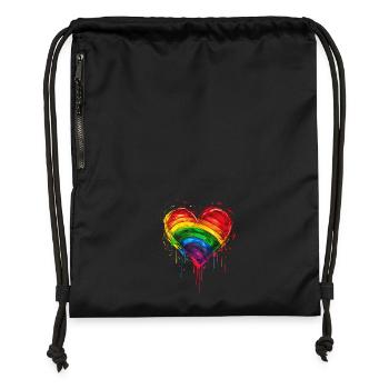 Abstraktes Regenbogenherz mit Tintenspritzern - Pride - Turnbeutel aus Recycling-Material - Schwarz - Vorne