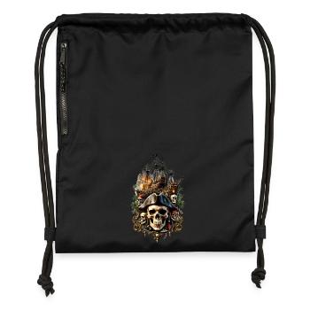 Totenkopf Schädel 05839 - Turnbeutel aus Recycling-Material - Schwarz - Vorne