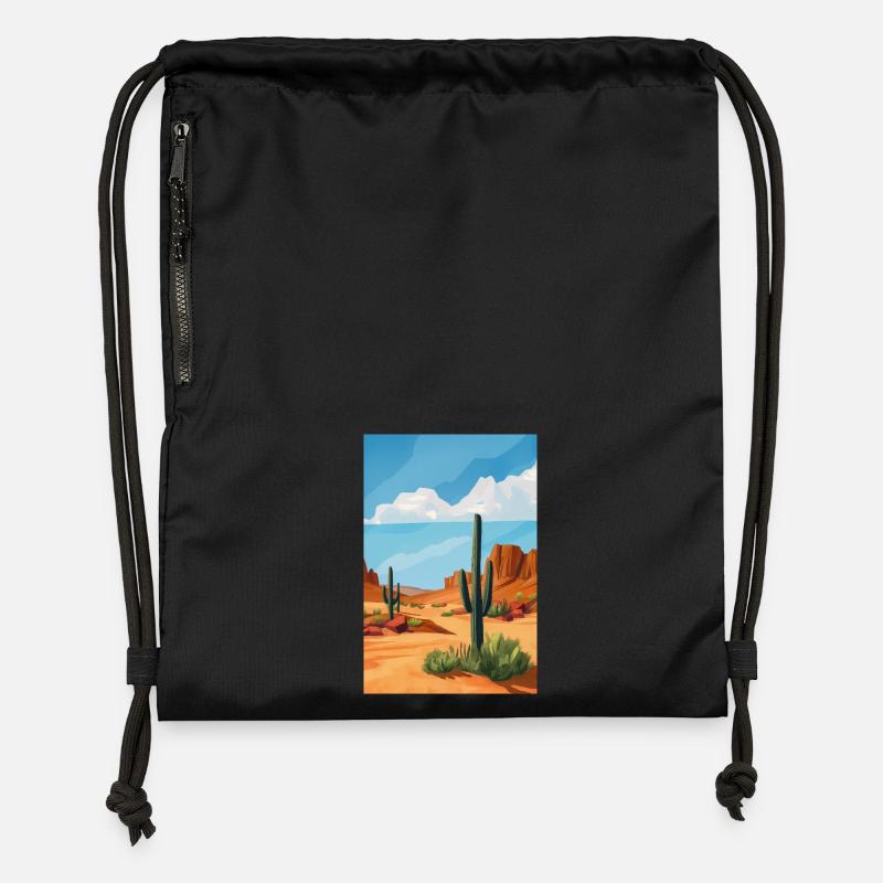 Poster Illustration Paysage de Désert - Sac à cordon en polyester recyclé - noir