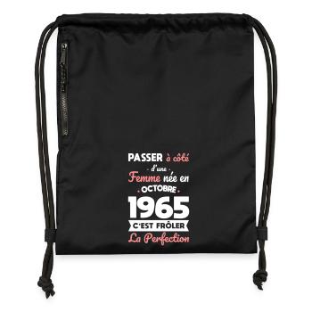 Anniversaire 60 ans - Née en Octobre 1965 - Sac à cordon en polyester recyclé - noir - Devant