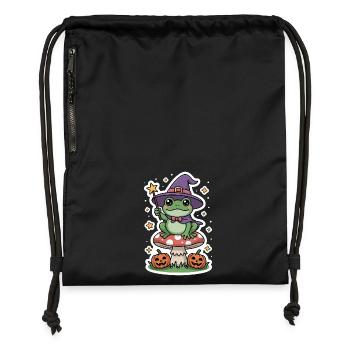 Grenouille sorcière d'Halloween sur amanite tue-mouches avec citrouille - Sac à cordon en polyester recyclé - military green - Devant