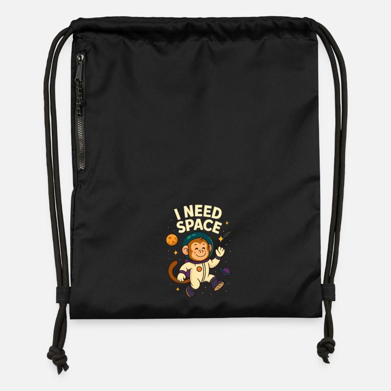 Monkey Astronaut : Espace et Fantaisie - Sac à cordon en polyester recyclé - noir