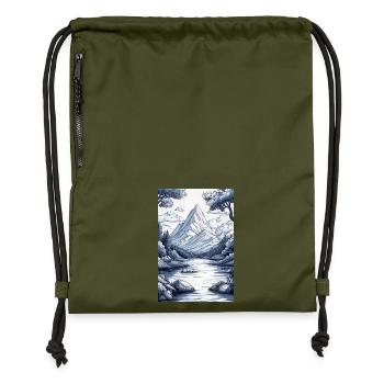 Illustration of a Mountain Landscape  - Sac à cordon en polyester recyclé - military green - Devant