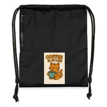 Kaffeeliebende Katze im Retro-Stil - Turnbeutel aus Recycling-Material - military Green - Vorne