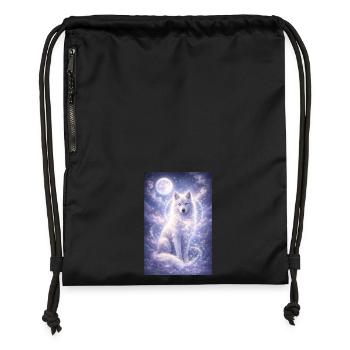 Autocollant Mystique Loup Lune Animal Fantastique Spirituel - Sac à cordon en polyester recyclé - noir - Devant