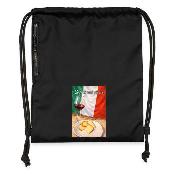 Italienische Lebensart: Wein & Brot - Turnbeutel aus Recycling-Material - Schwarz - Vorne