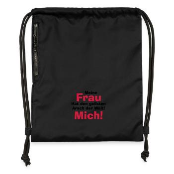 Meine Frau hat den geilsten Arsch der Welt! Mich! - Turnbeutel aus Recycling-Material - Schwarz - Vorne