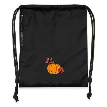 Herbstlicher Kürbis mit Blättern – Cozy Vibes - Turnbeutel aus Recycling-Material - Schwarz - Vorne