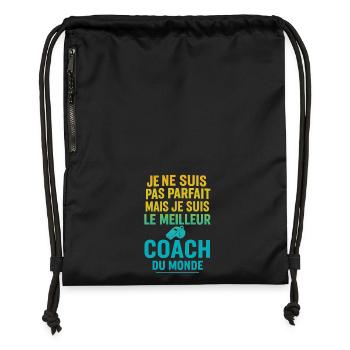 Meilleur coach du monde idée cadeau - Sac à cordon en polyester recyclé - noir - Devant