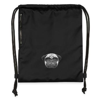 mops pug - Sac à cordon en polyester recyclé - noir - Devant