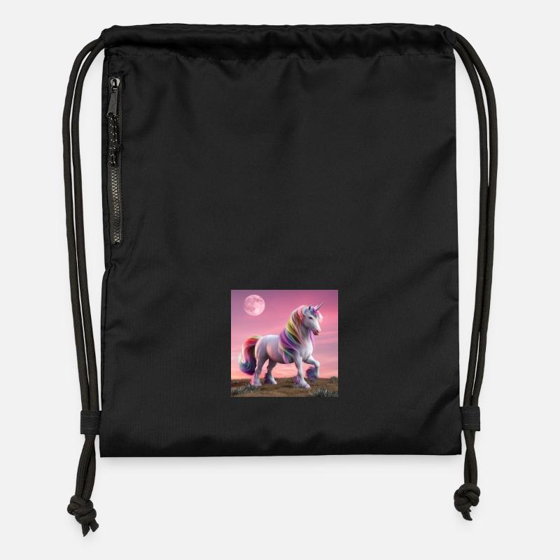 Licorne de nuit de pleine lune - Sac à cordon en polyester recyclé - noir