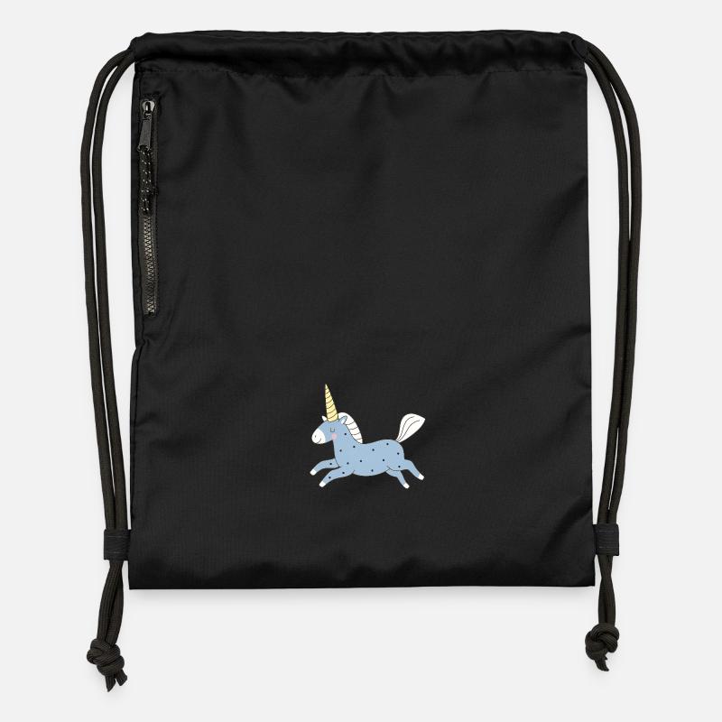 licorne mignonne en bleu - Sac à cordon en polyester recyclé - noir