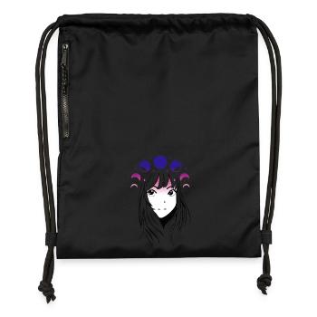 Anime Girl Lune - Sac à cordon en polyester recyclé - noir - Devant
