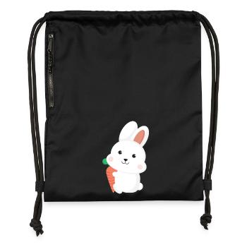 Cute White Bunny Rabbit Holding Carrot Cartoon Art - Gymsac made from recycled material - military green - Front