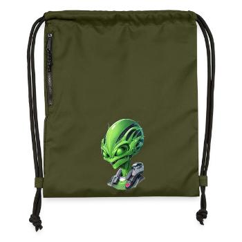 Alien Portrait: Intriguing face from an attached - Gymsac made from recycled material - military green - Front