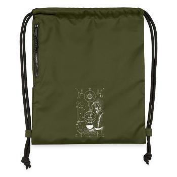 Magic Alchemist Motif of White Lines - Gymsac made from recycled material - military green - Front