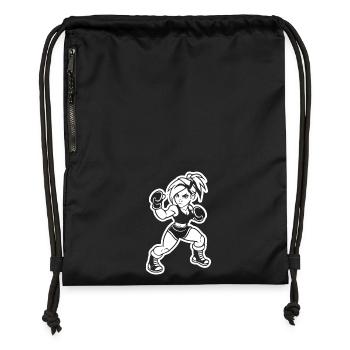 Kickboxer cartoon style - Gymsac made from recycled material - military green - Front