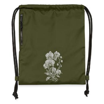 Orchidée Linework Silk Floral - Sac à cordon en polyester recyclé - military green - Devant