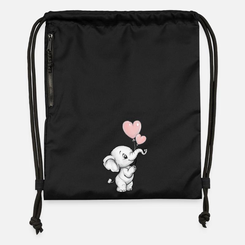 Elephant with heart balloons - Gymsac made from recycled material - black