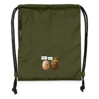 Kiwi and Egg Comedy Design - Gymsac made from recycled material - military green - Front