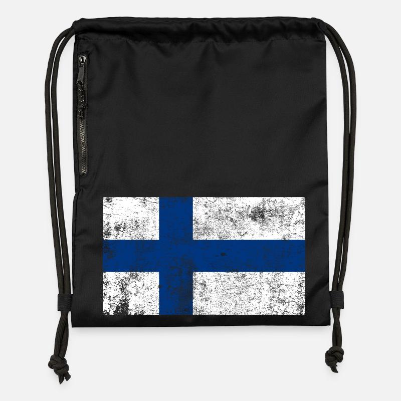 Drapeau de la Finlande Drapeau Grunge Retro Vintage - Sac à cordon en polyester recyclé - noir