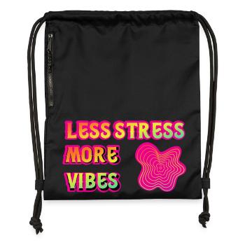 Weniger Stress, mehr Vibes, Neon-Psy. - Turnbeutel aus Recycling-Material - Schwarz - Vorne