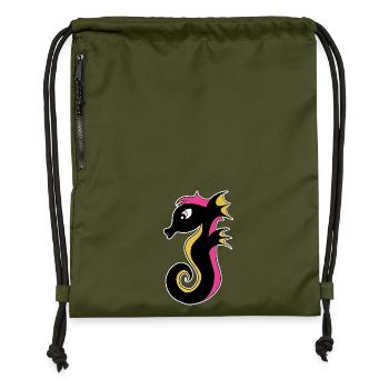 Blühendes Neon-Seepferdchen - Turnbeutel aus Recycling-Material - military Green - Vorne