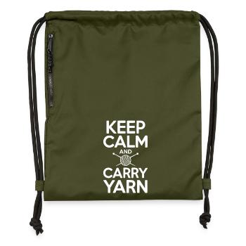 Keep Calm and Carry Yarn - Gymsac made from recycled material - military green - Front