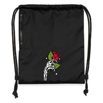 🌹💀 Eternal Love: Skeleton Hand with Rose 🌹💀 - Gymsac made from recycled material - black - Front