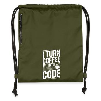 Ich verwandle Kaffee in Code - Turnbeutel aus Recycling-Material - military Green - Vorne