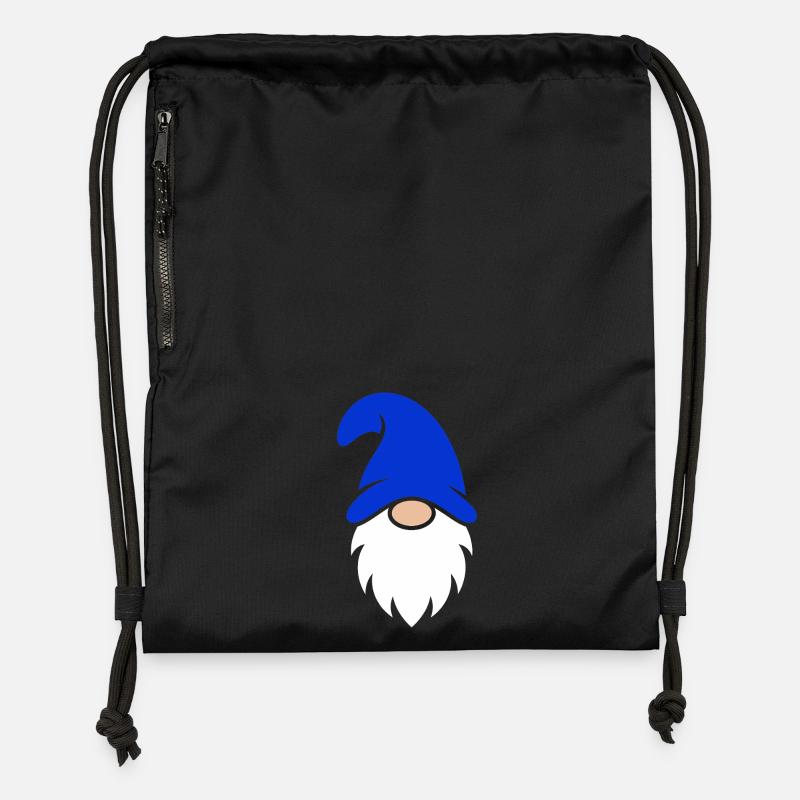 Breloque Gnome barbu bleu - Sac à cordon en polyester recyclé - noir
