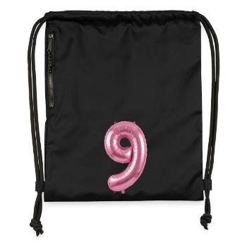 9. Geburtstag Shirt, Pinker Ballon Helium - Turnbeutel aus Recycling-Material - Schwarz - Vorne