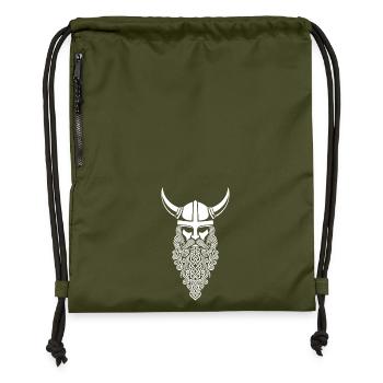 Viking Chief Braided Beard Mascot Norse Helmet - Gymsac made from recycled material - military green - Front