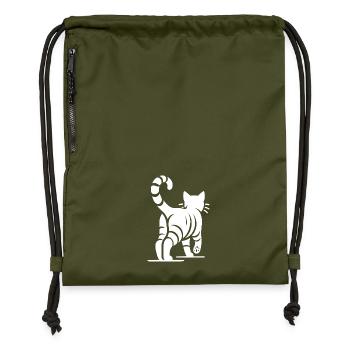 Back view of an elegant cat with stripes - Gymsac made from recycled material - military green - Front