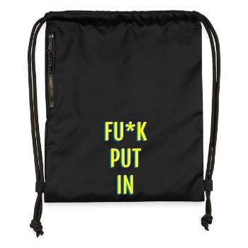 Provocative neon text graphics - Gymsac made from recycled material - black - Front