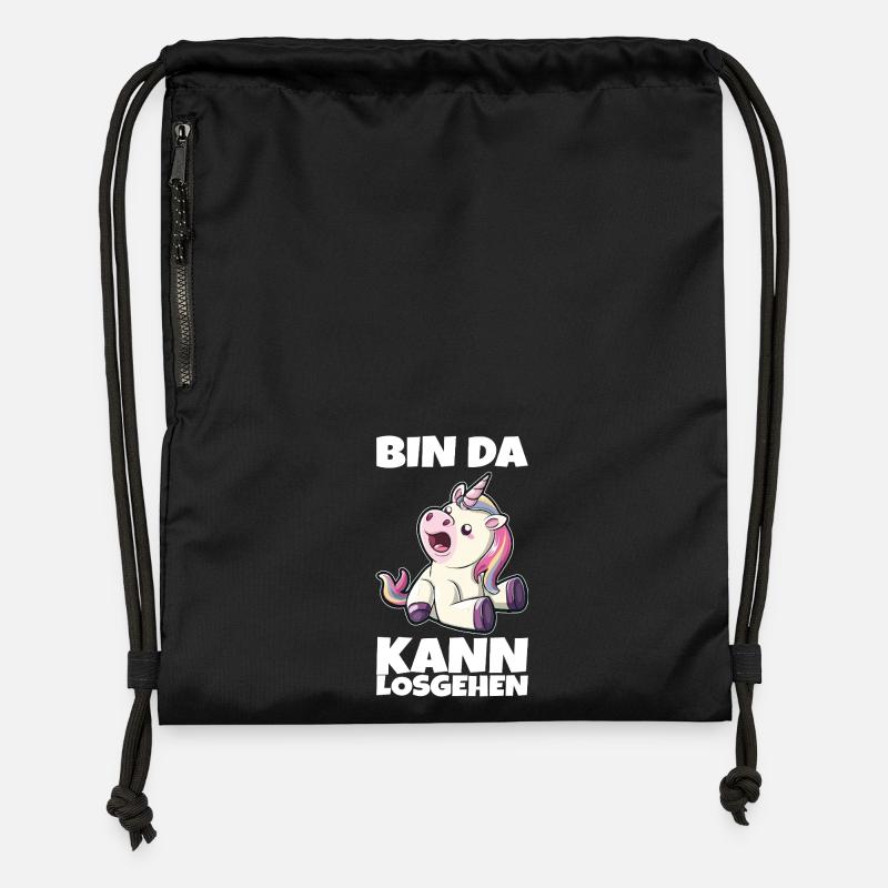 Licorne Je suis là, tu peux y aller - Sac à cordon en polyester recyclé - noir