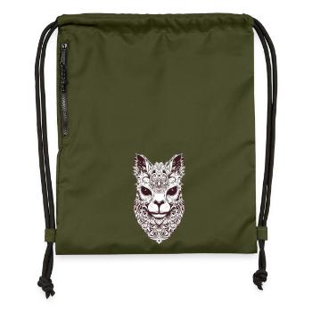 Faszinierende Katzenmaske in Tribal-Design - Turnbeutel aus Recycling-Material - military Green - Vorne