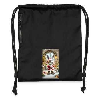 Weihnachtshase - Turnbeutel aus Recycling-Material - Schwarz - Vorne