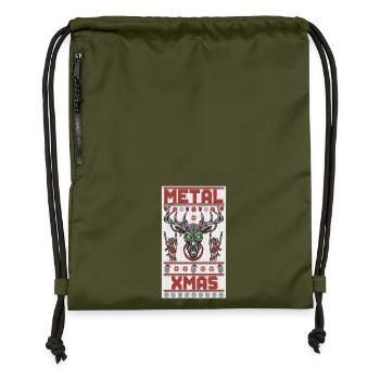 Metallic Xmas Deer Head - Gymsac made from recycled material - military green - Front