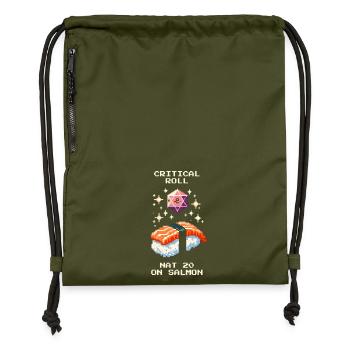 20 naturels sur le saumon | Sushi Tabletop RPG - Sac à cordon en polyester recyclé - military green - Devant