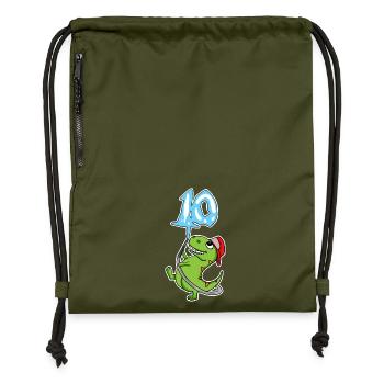 10th Birthday Dinosaur - Gymsac made from recycled material - military green - Front