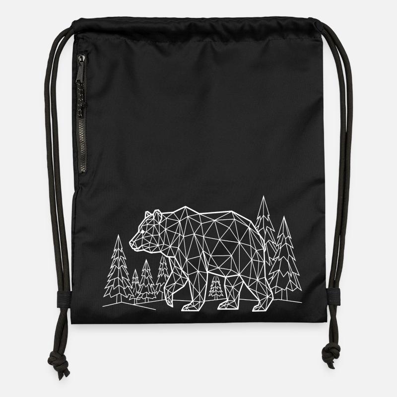 White Bear Silhouette Pine Forest Grizzly - Gymsac made from recycled material - black