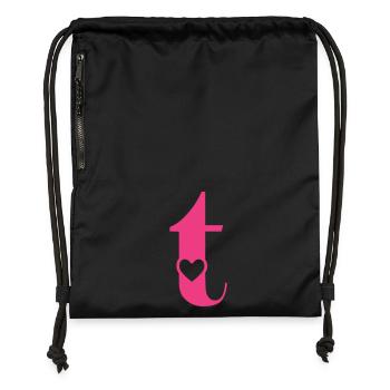 Lettre t lettre initiale avec coeur - Sac à cordon en polyester recyclé - noir - Devant