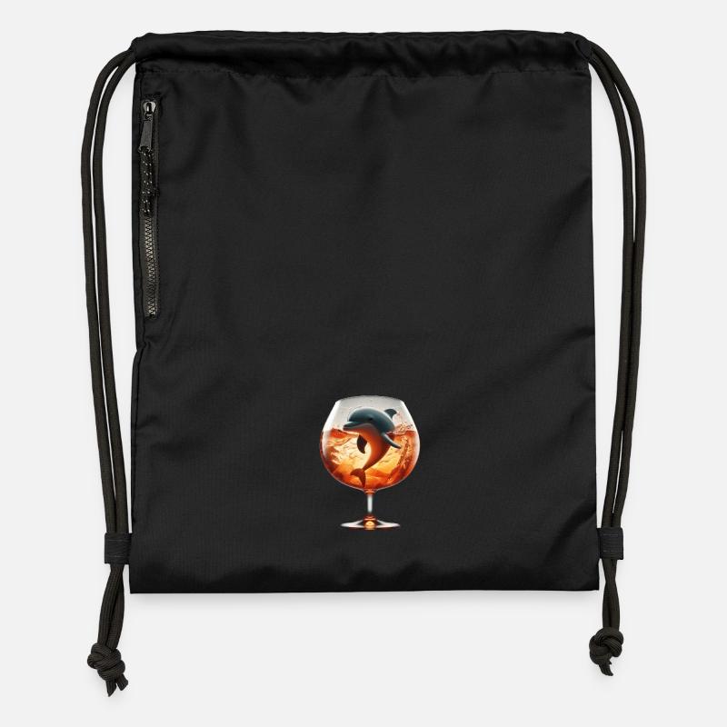 A dolphin in a summer cocktail - Gymsac made from recycled material - black
