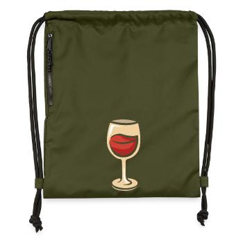 wine glass with red lips - Gymsac made from recycled material - military green - Front