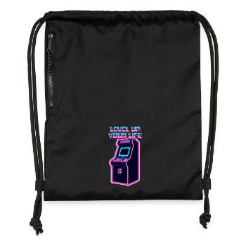Level Up Your Life Neon Arcade - Gymsac made from recycled material - military green - Front