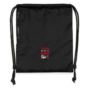 Lèvres rouges et vin - Sac à cordon en polyester recyclé - noir - Devant